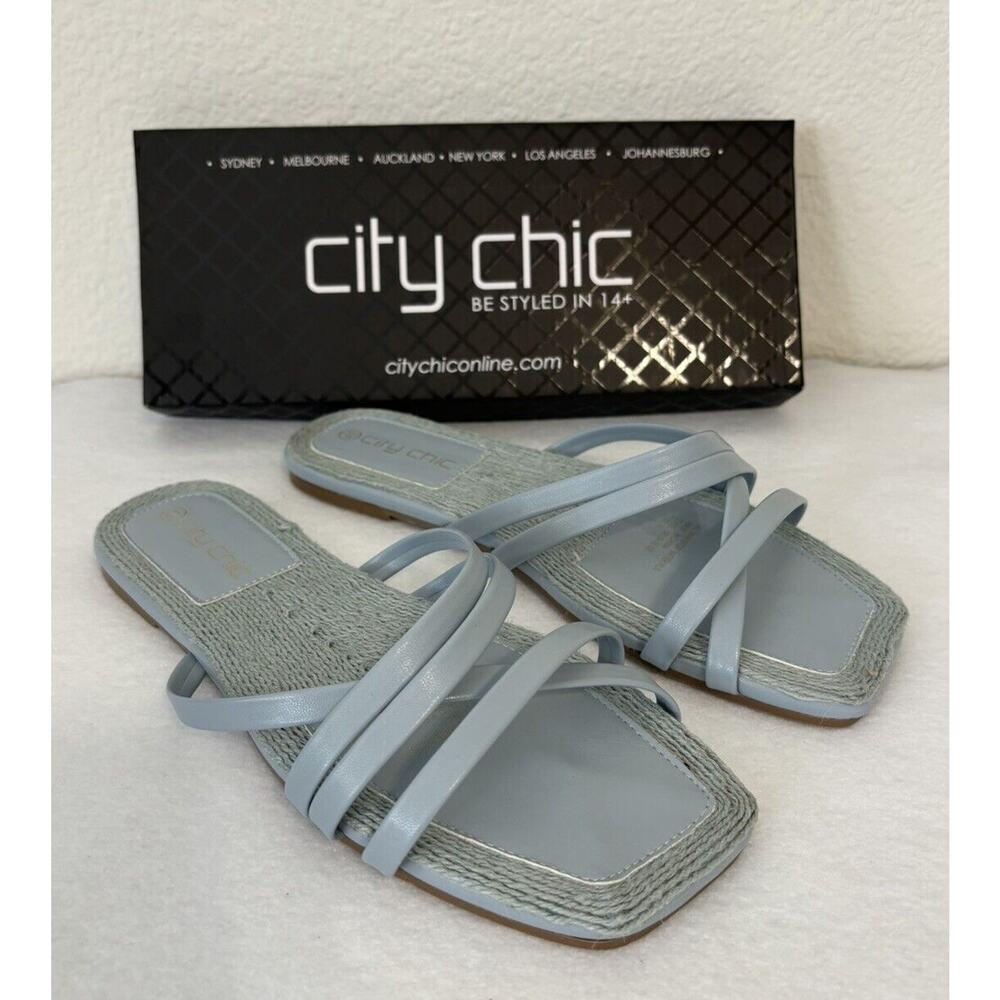 City Chic Sandals‎ Women's 10 Light Blue Delia Slides Strappy Summer New in Box